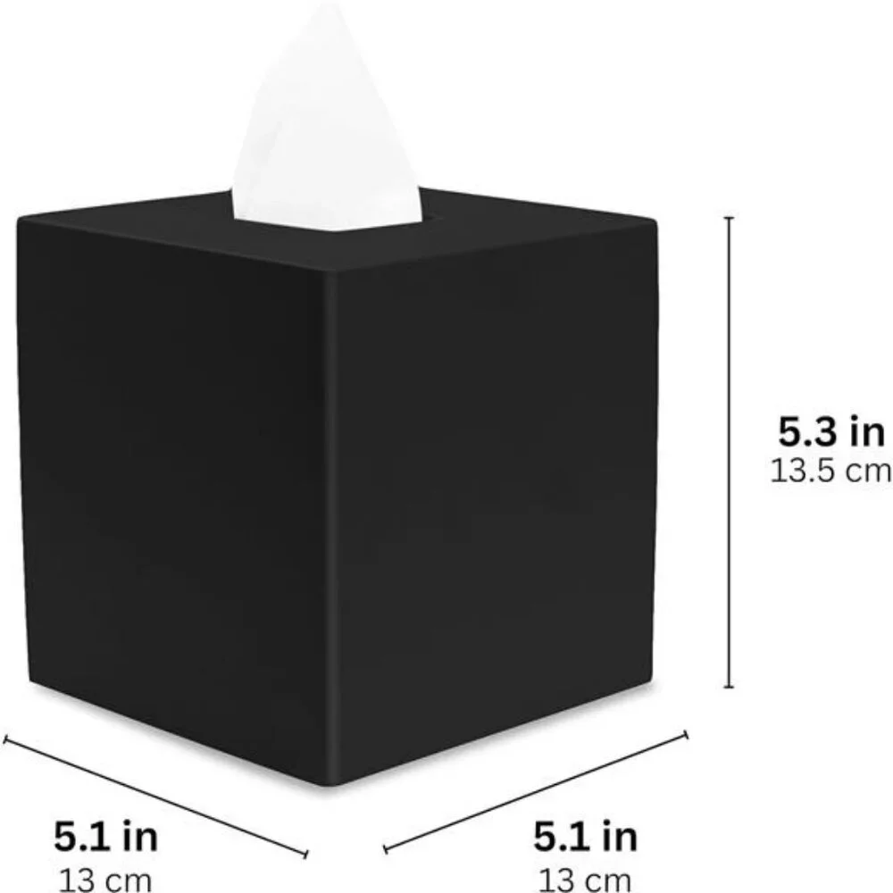 Matte black square tissue box cover decorative tissue holder for bathroom office